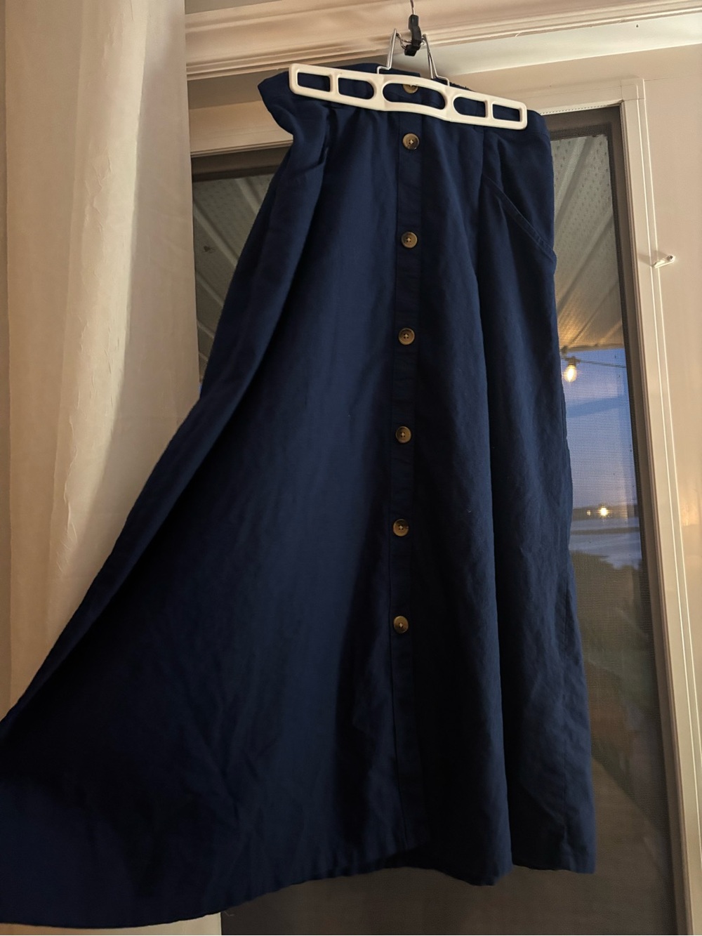 St. John's Bay Navy Maxi Skirt with Front Buttons Cotton/Linen Blend sz M
